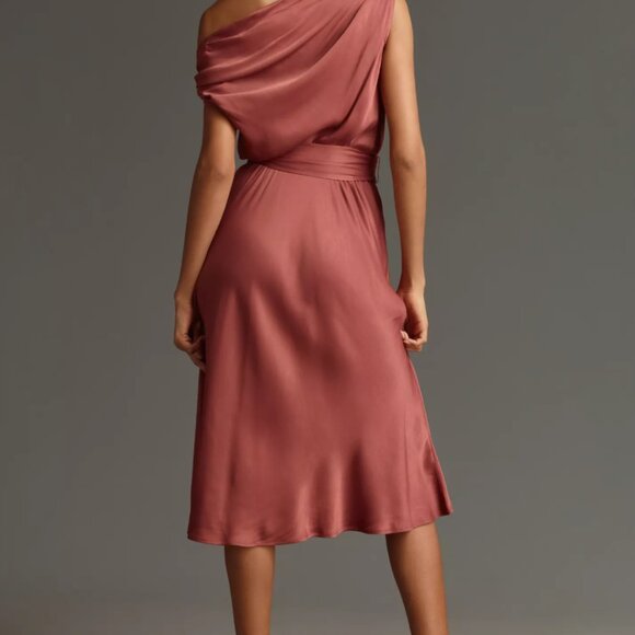 Maeve Asymmetric Tie-Waist Satin Midi Dress - Size L - Pink/Rose - Picture 2 of 6